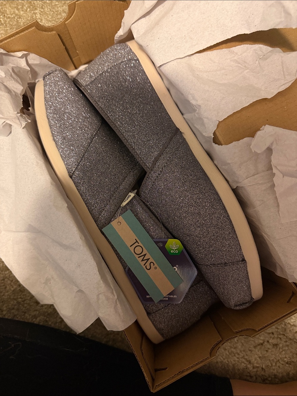 Toms Silver Glitter Slip-On Shoes